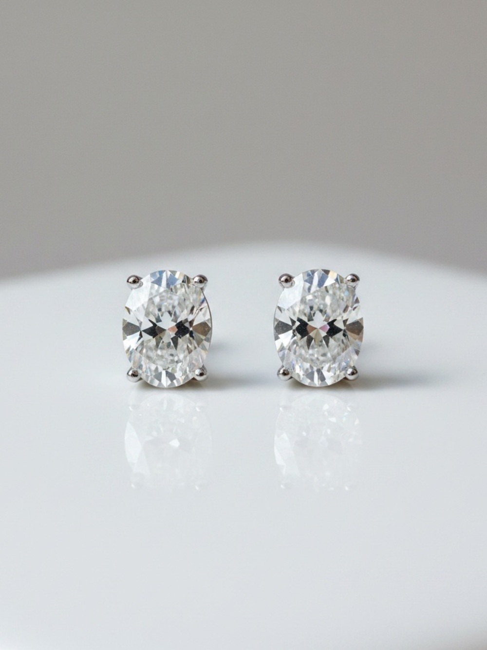Classic Oval Moissanite, Sterling Silver Stud Earrings - 3 CTW